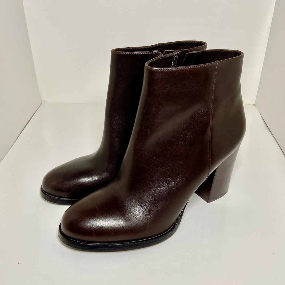 Via Spiga brown leather chunky high heel ankle boots